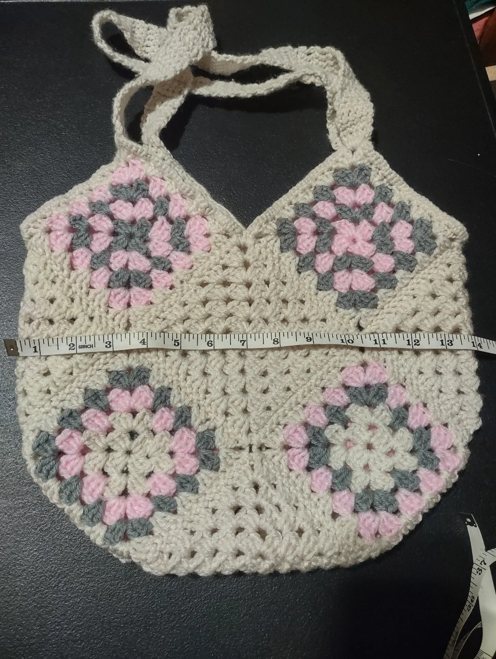 Handmade Crochet Women’s Tote Bag in Cream, Pink & Gray - Picture 6 of 8